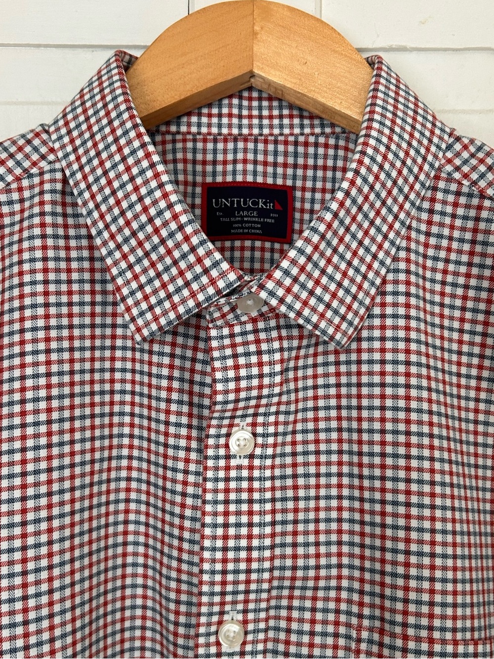 UNTUCKit Men’s Size L Tall Slim Fit Long Sleeve Button Down Check Shirt - Picture 8 of 12